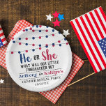 String Lights 4th Of July Gender Reveal Party Paper Plate<br><div class="desc">Celebrate in style with these trendy gender reveal party paper plates. The design is easy to personalize with your own wording and your family and friends will be thrilled when they see these fabulous party plates.</div>