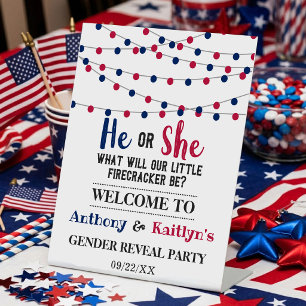 String Lights 4th Of July Gender Reveal Party Pedestal Sign