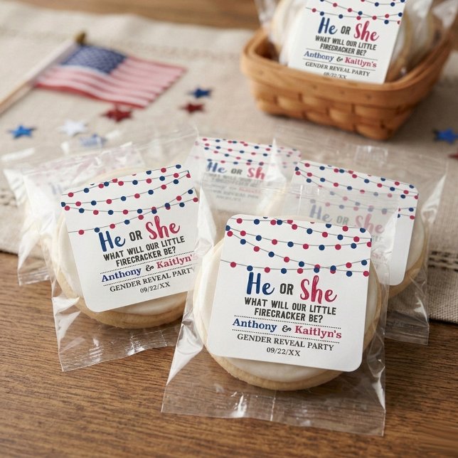 String Lights 4th Of July Gender Reveal Party Square Sticker (Creator Uploaded)