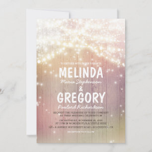 String Lights and Barn Wood Rustic Wedding Invitation