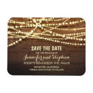 String Lights and Barn Wood Save The Date Magnet