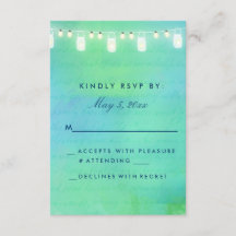 String lights and mason jars in blue green