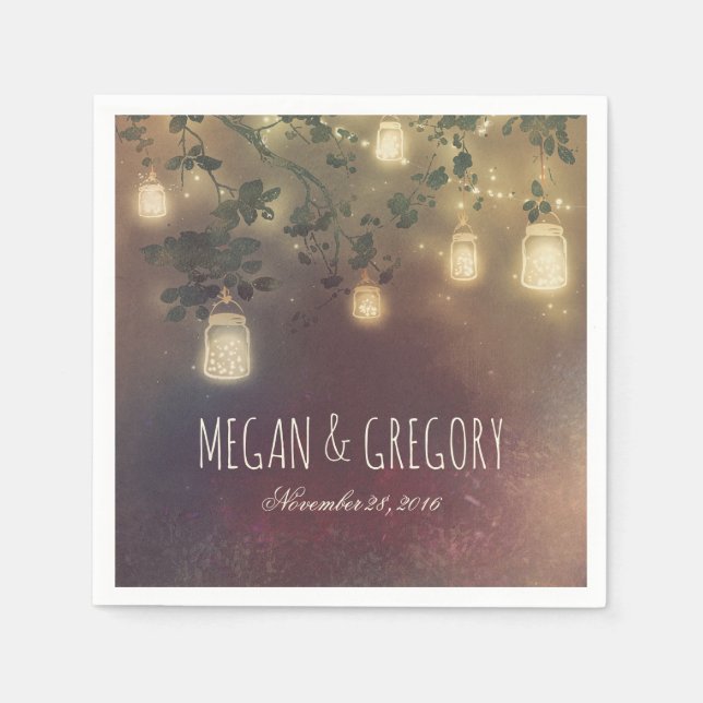 String Lights and Mason Jars Rustic Country Napkin (Front)
