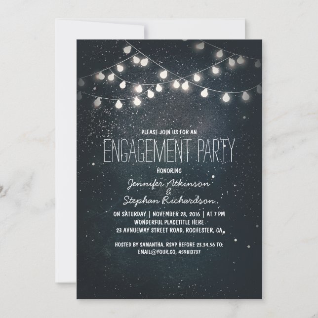 string lights and night sky stars engagement party invitation (Front)