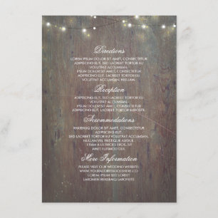 String Lights and Rustic Wood Wedding Information Enclosure Card
