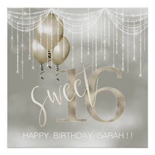 String Lights & Balloons Sweet 16 Champagne ID473 Poster
