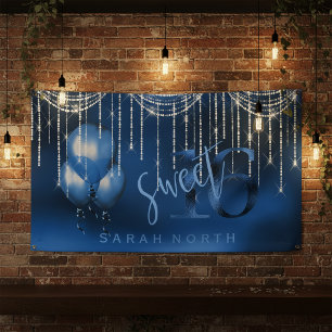 String Lights & Balloons Sweet 16 Dk Blue ID473 Banner
