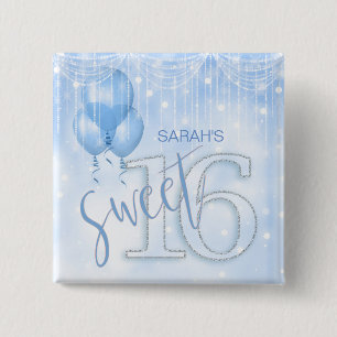 String Lights & Balloons Sweet 16 Lt. Blue ID473 2 Inch Square Button
