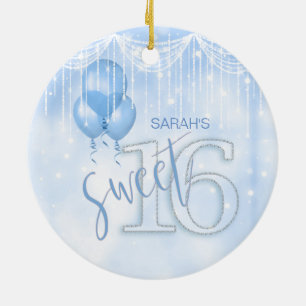 String Lights & Balloons Sweet 16 Lt. Blue ID473 Ceramic Ornament
