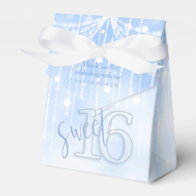 String Lights & Balloons Sweet 16 Lt. Blue ID473 Favor Box (Front Side)