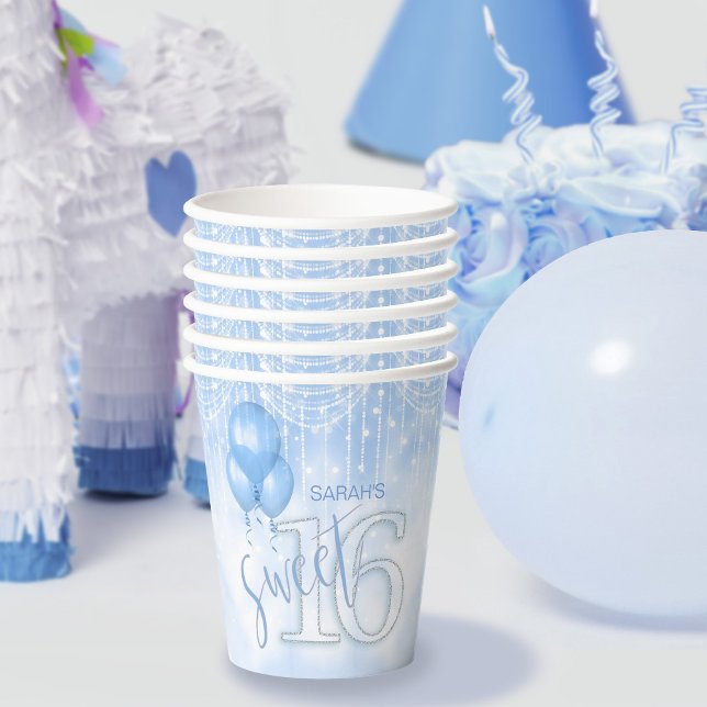 String Lights & Balloons Sweet 16 Lt. Blue ID473 Paper Cups (Creator Uploaded)