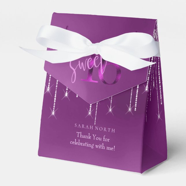 String Lights & Balloons Sweet 16 Orchid ID473 Favor Box (Front Side)