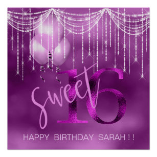 String Lights & Balloons Sweet 16 Orchid ID473 Poster