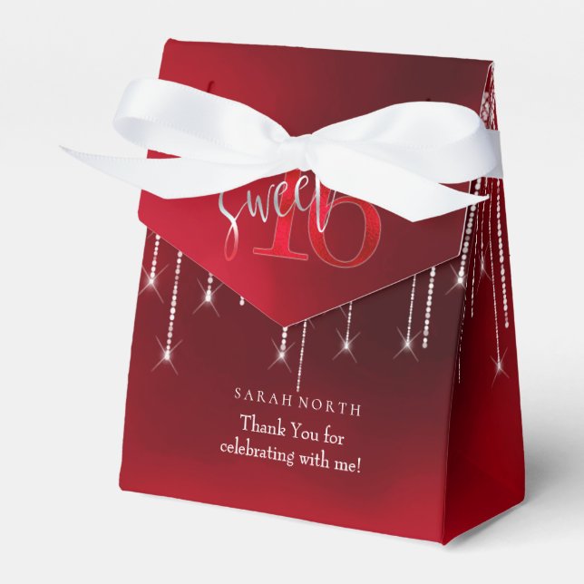 String Lights & Balloons Sweet 16 Red ID473 Favor Box (Front Side)