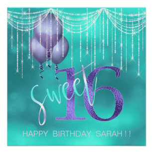 String Lights & Balloons Sweet 16 TealPurple ID473 Poster