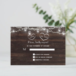 String Lights Barn Mason Jar BBQ Wedding  RSVP Card