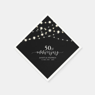 String Lights   Black 50th Wedding Anniversary Napkin