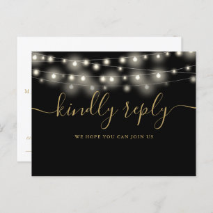 String Lights Black And Gold Song Request RSVP Invitation Postcard