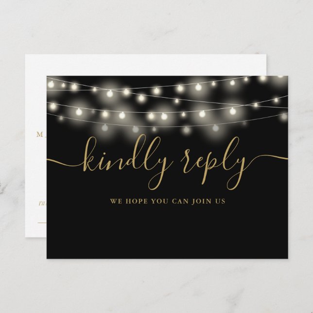 String Lights Black And Gold Song Request RSVP Invitation Postcard (Front/Back)