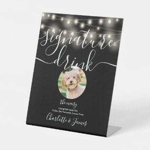 String Lights Black And White Pet Signature Drink  Pedestal Sign