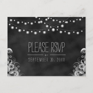 String Lights Black Chalkboard RSVP Reply Postard Invitation Postcard