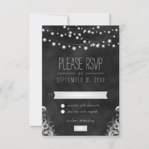 String Lights Black Chalkboard RSVP Response Card