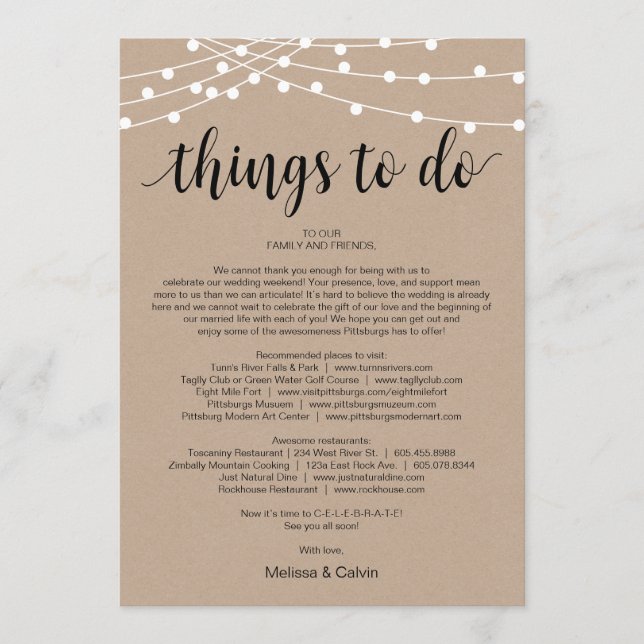 String Lights, Black, Things to do, Itinerary Card (Front)