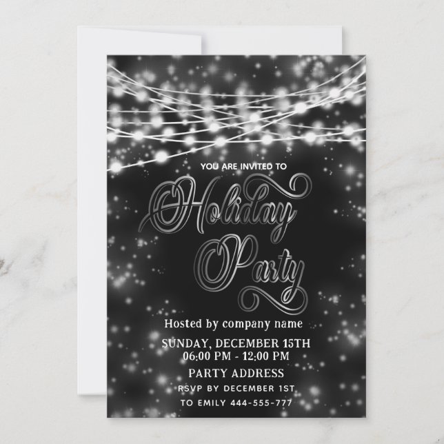 String lights black white corporate Holiday party  Invitation (Front)