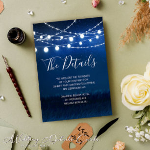 String Lights Blue and Silver Wedding Details Card