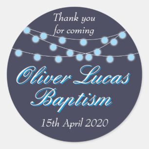 String Lights Blue Baptism Christening Favour Classic Round Sticker