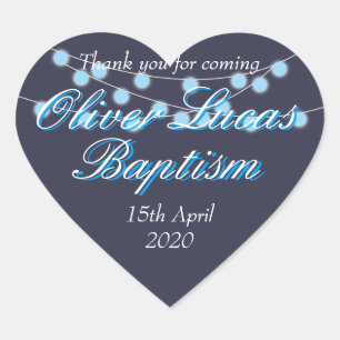 String Lights Blue Baptism Christening Favour Heart Sticker