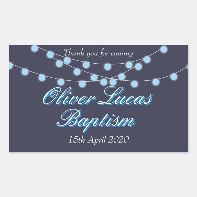 String Lights Blue Baptism Christening Favour Sticker (Front)