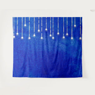String Lights Blue Christmas Photo Booth Backdrop Tapestry