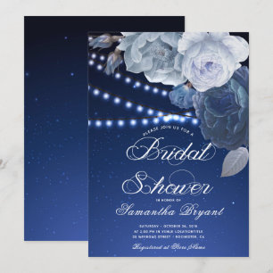 String lights Blue Elegant Bridal Shower Invitation