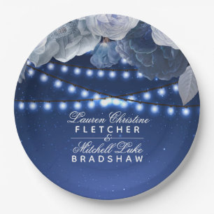 String lights Blue Elegant Wedding Paper Plate
