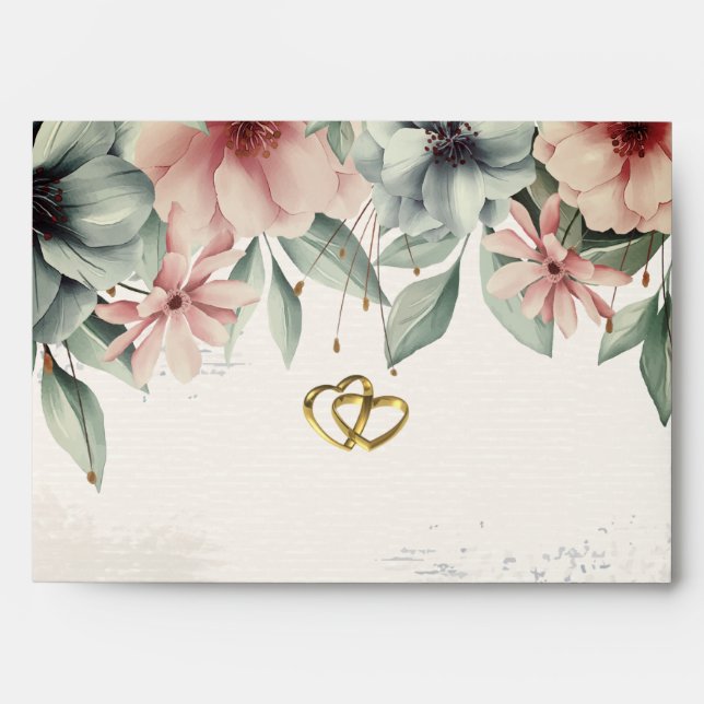 String Lights,Brush Stroke,Floral Hearts Wedding Envelope (Front)