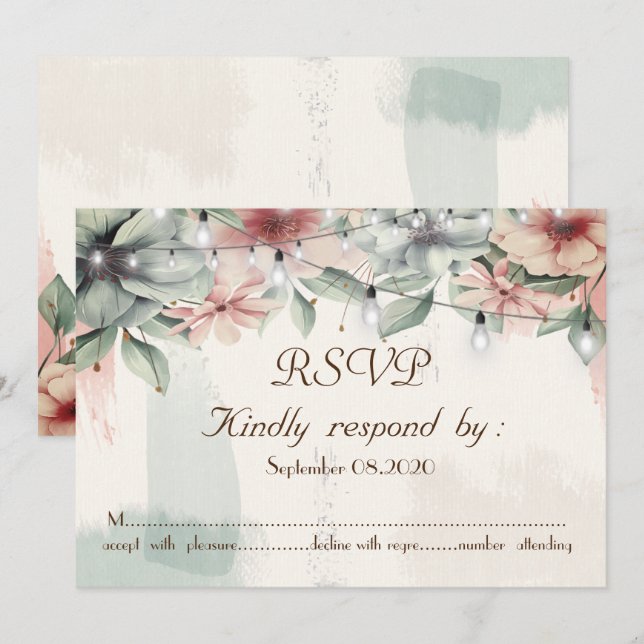 String Lights,Brush Stroke,Floral RSVP Invitation (Front/Back)