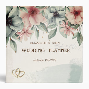 String Lights,Brush Stroke,Hearts Floral Wedding Binder