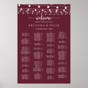 String Lights Burgundy Alphabetical Seating Chart