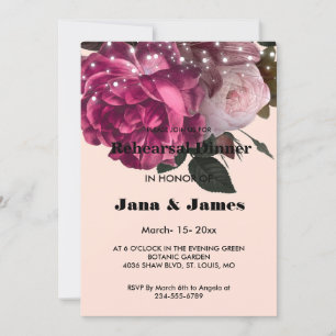 String Lights Burgundy Flowers  Rehearsal Dinner   Invitation
