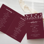 String Lights Burgundy Folded Wedding Program<br><div class="desc">This string lights burgundy folded wedding program is perfect for a classic wedding. The design features beautiful hand-painted string lights in a burgundy background.

Include a quote or short message,  order of service,  wedding party and thank you message.</div>