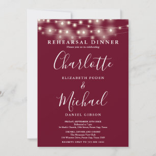String Lights Burgundy Script Rehearsal Dinner Invitation