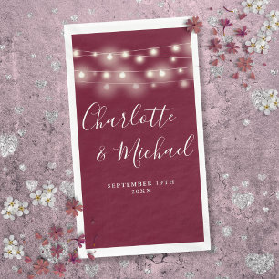 String Lights Burgundy Signature Script Wedding Napkin