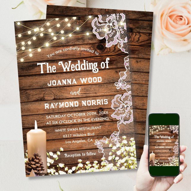String Lights Candles & Lace Enchanting Wedding Invitation (Creator Uploaded)