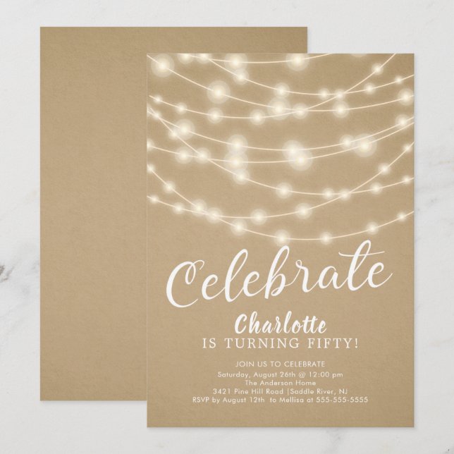 String Lights Celebrate 50th Birthday Invitation (Front/Back)