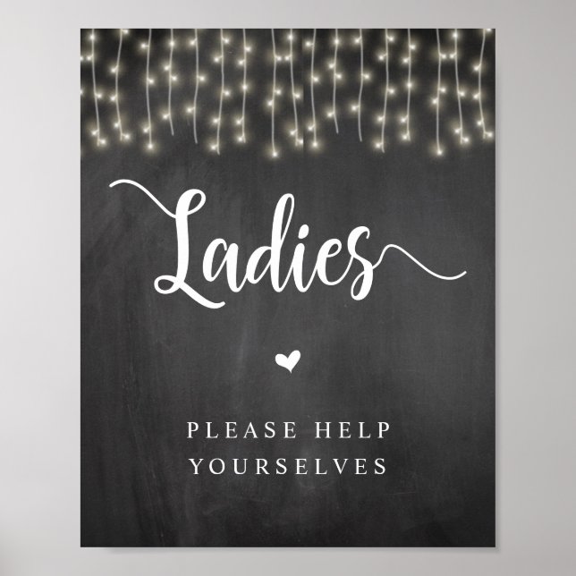 String Lights, Chalkboard, Ladies Washroom Poster (Front)
