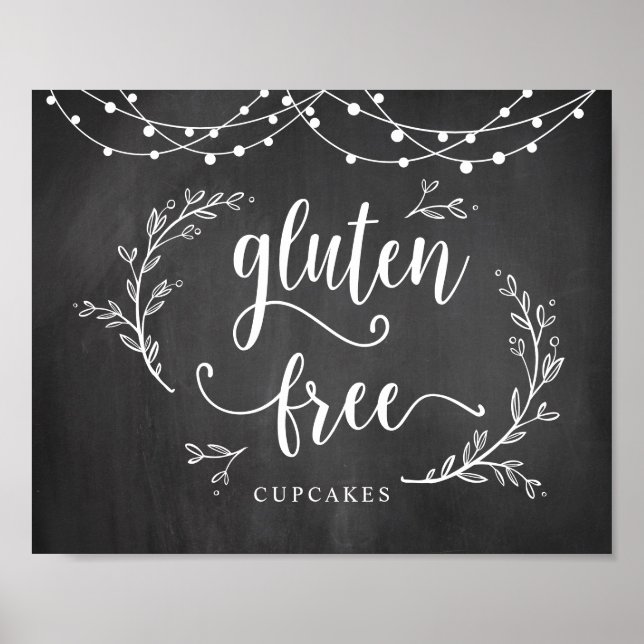 String Lights, Chalkboard, Wedding Party Cupcakes Poster (Front)