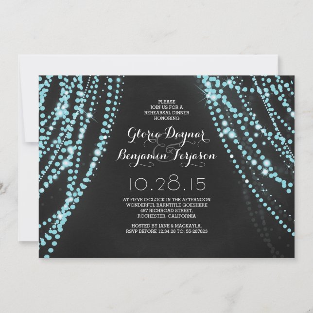 String lights chic rehearsal dinner invitations (Front)