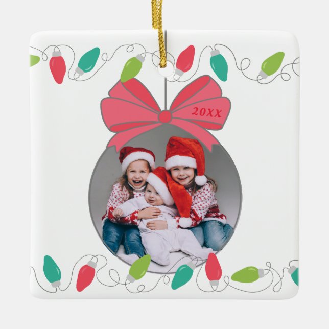 String Lights Christmas Photo Ornament (Front)