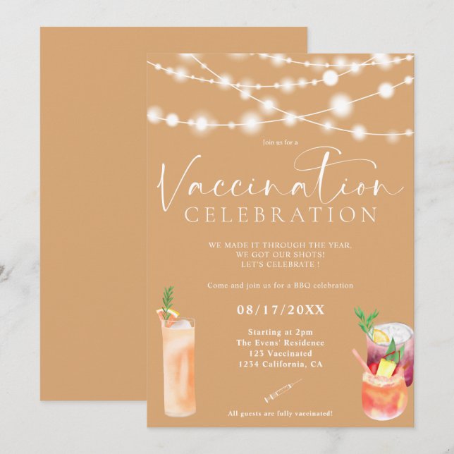 String lights cocktails Vaccination celebration Invitation (Front/Back)